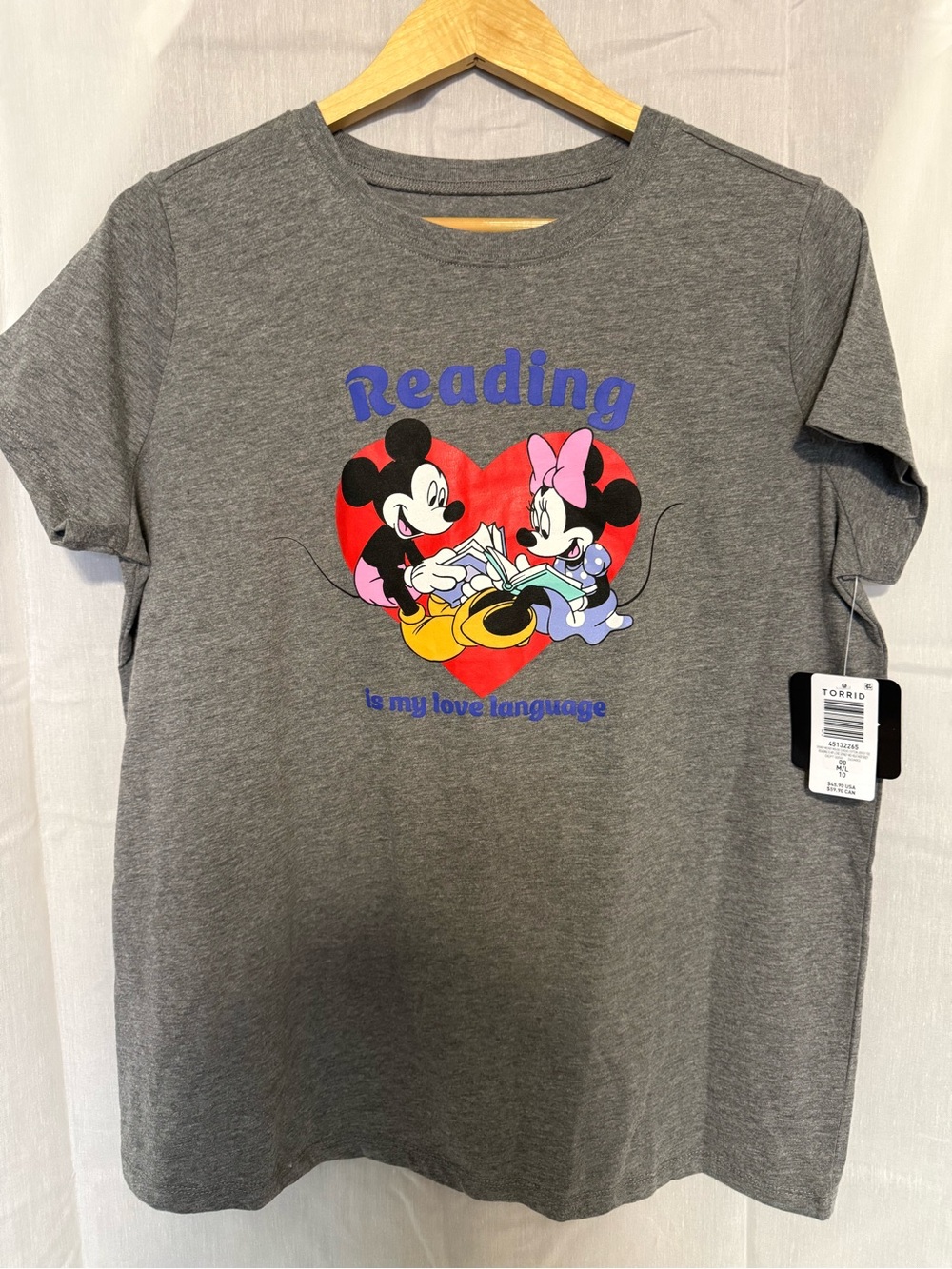 Disney Gray Tee with Mickey & Minnie Reading Heart Graphic